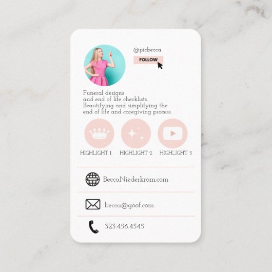 Roze Schattige QR Code Photo Visitekaartje (Achterkant)