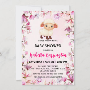 Roze Schattige ram schapenbloem bloemenbaby shower Kaart