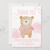 Roze schattige slapen Baby Beer Harten en wolken Bedankkaart (Voorkant)