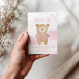 Roze schattige slapen Baby Beer Harten en wolken Bedankkaart