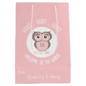 Roze Schattige Uil Hoot Hoot Welkom op de Wereld Medium Cadeauzakje (Achterkant)