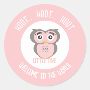 Roze Schattige Uil Hoot Hoot Welkom op de Wereld Ronde Sticker