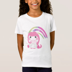 Roze Schattige Unicorn met Waterverf regenboog T-shirt