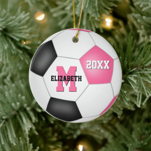 roze, schattige voetbalwedstrijd keramisch ornament