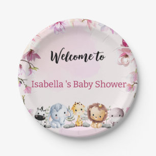 Roze Schattige wild cub safari bloem baby shower k Papieren Bordje