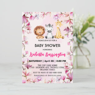 Roze Schattige wilde welp safaribloemen baby showe Kaart