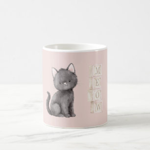 Roze Schattige Zwarte Kitty Kat Miauw Koffiemok