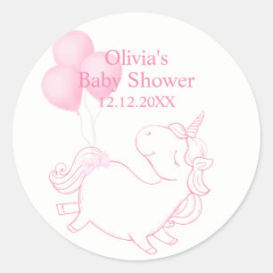 Roze Schattigee Ballon Eenhoorn Baby shower Ronde Sticker