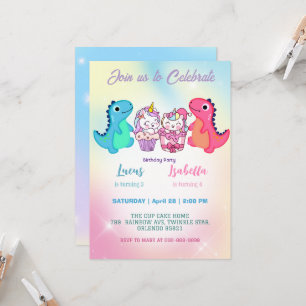 Roze Schattigee Eenhoorn dinosaurussen regenboog V Kaart