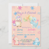 Roze Schattigee Eenhoorn dinosaurussen regenboog V Kaart (Voorkant)