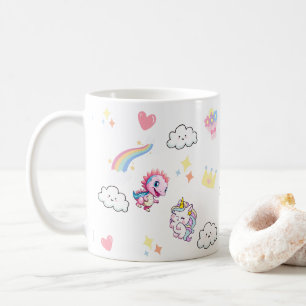 Roze Schattigee Eenhoorn dinosaurussen regenboog V Koffiemok