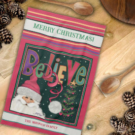 Roze Schattigee grillige kerstman gepersonaliseerd Theedoek