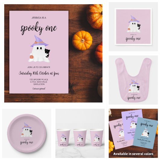 Roze Schattigee Halloween Ghost 1st Birthday Girl Kaart