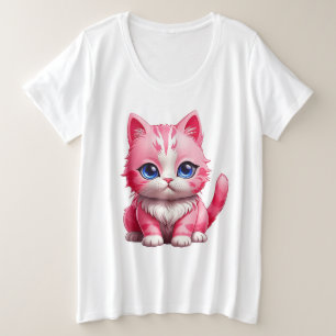 Roze Schattigee kat Grote Maat T-shirt