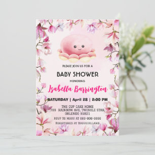 Roze Schattigee octopus inktvis bloemetjes baby sh Kaart