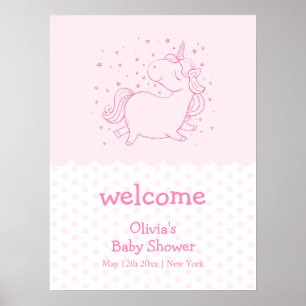Roze Schattigee Polka Dot Eenhoorn Baby shower Wel Poster