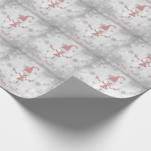 Roze Schattigee Sneeuwman Kerst Wrapping Papier (Hoek)