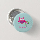 Roze Schattigee Uil Gepersonaliseerde Button (Voorkant /achterkant)