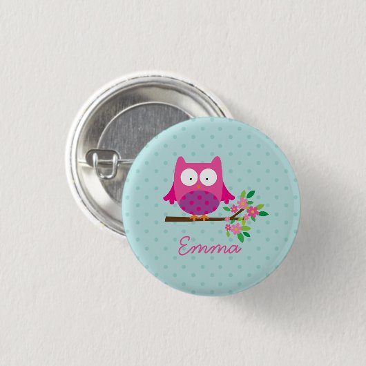 Roze Schattigee Uil Gepersonaliseerde Button (Voorkant /achterkant)