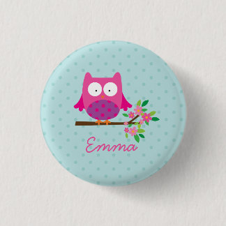Roze Schattigee Uil Gepersonaliseerde Button