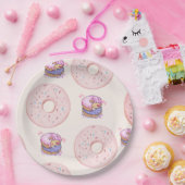 Roze Schattigee woestijnzoete donuts illustratiepa Papieren Bordje (Feest)