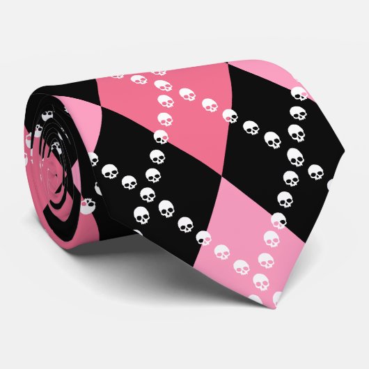 Roze schedel Argyle Stropdas (Opgerold)