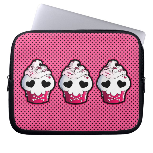 Roze schedel Cupcake Laptop Sleeve (Voorkant)