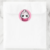 Roze schedel cupcake ronde sticker (Tas)