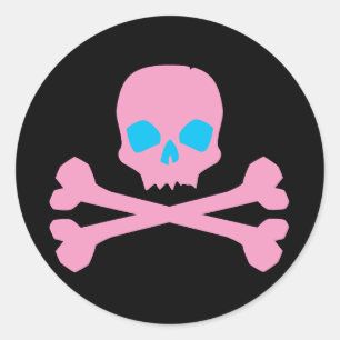 Roze schedel en Botten Ronde Sticker