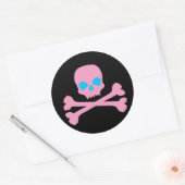 Roze schedel en Botten Ronde Sticker (Envelop)