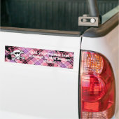Roze schedel en kruisbeenderen met hart en met pot bumpersticker (Op Truck)