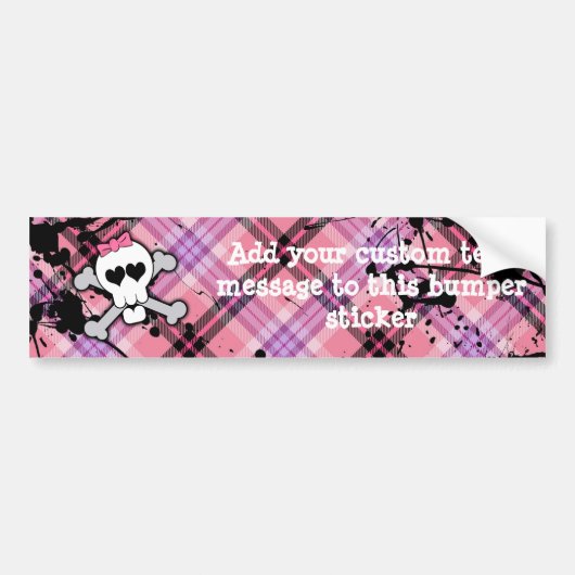 Roze schedel en kruisbeenderen met hart en met pot bumpersticker (Voorkant)