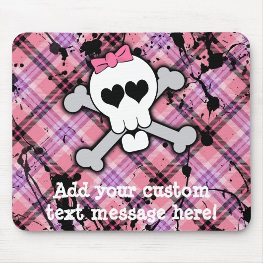 Roze schedel en kruisbeenderen met hart en met pot muismat (Voorkant)