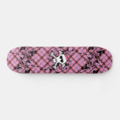 Roze schedel en kruisbeenderen met hart en met pot skateboard (Horizontaal)