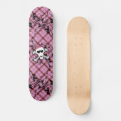Roze schedel en kruisbeenderen met hart en met pot skateboard (Voorkant)