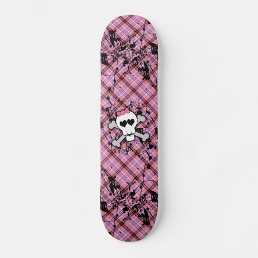 Roze schedel en kruisbeenderen met hart en met pot skateboard (Voorkant)