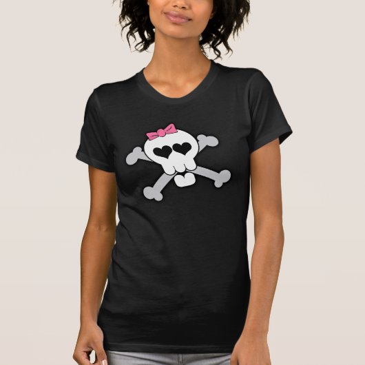 Roze schedel en kruisbeenderen met hart en met pot t-shirt (Voorkant)