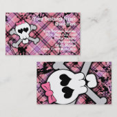 Roze schedel en kruisbeenderen met hart en met pot visitekaartje (Voorkant / Achterkant)