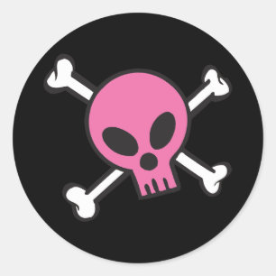 Roze Schedel en Kruisbeenderen Ronde Sticker