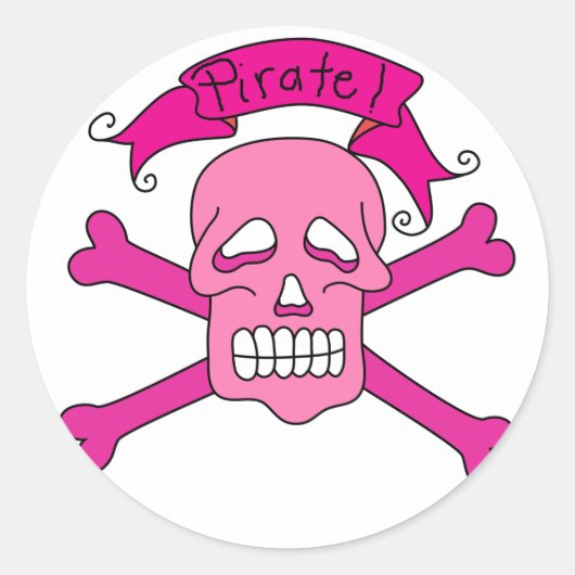 Roze schedel en kruisbeenderen T-shirts en cadeaut Ronde Sticker (Voorkant)