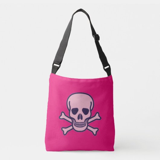 Roze schedel fuchsia crossbody tas (Voorkant)