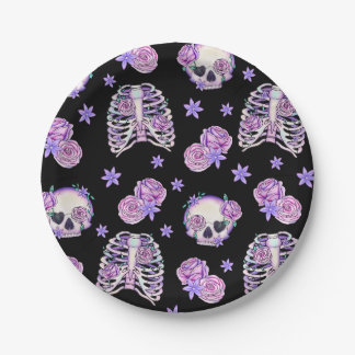 Roze Schedel Halloween Papier Borden Papieren Bordje