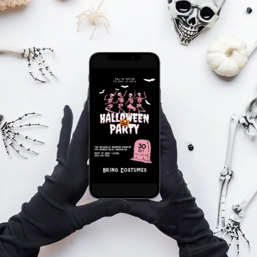 Roze schedel Halloween Party Kaart