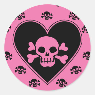 Roze schedel in het hart ronde sticker