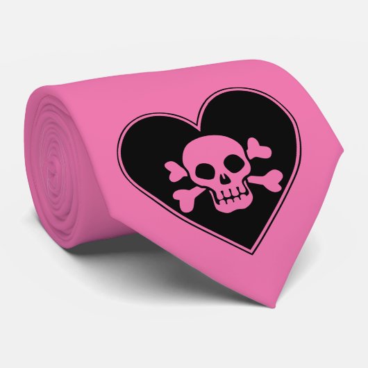 Roze schedel in het hart stropdas (Opgerold)