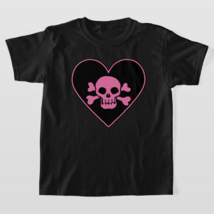 Roze schedel in het hart t-shirt