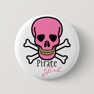 Roze schedel Pirate Girl Ronde Button 5,7 Cm