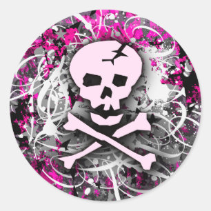 Roze schedel Splatter Stickers
