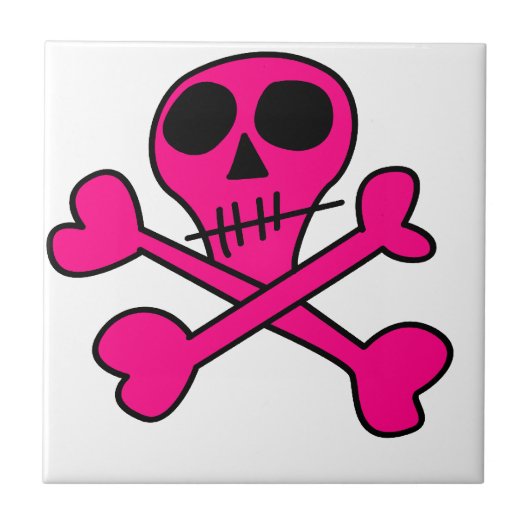 roze schedel tegeltje (Voorkant)