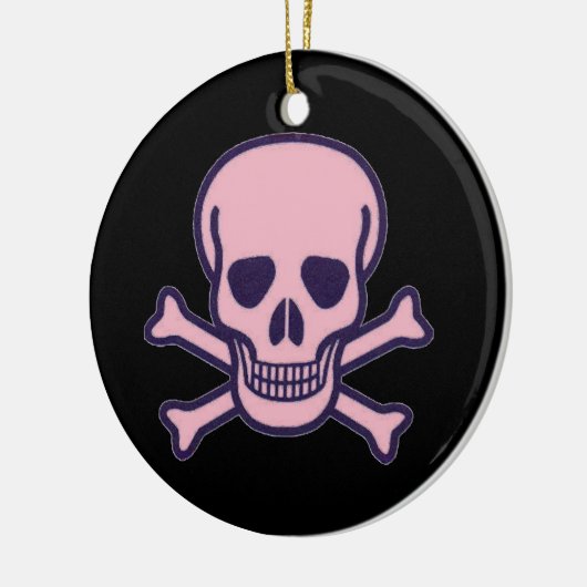 Roze Schedel zwart rond keramisch ornament 2 zijdi (Links)